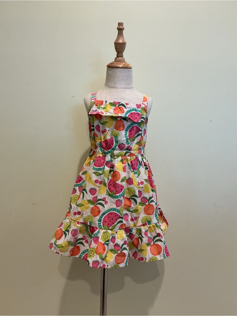 Gymboree White Dress with Pink Watermelon & Orange Fruit Print